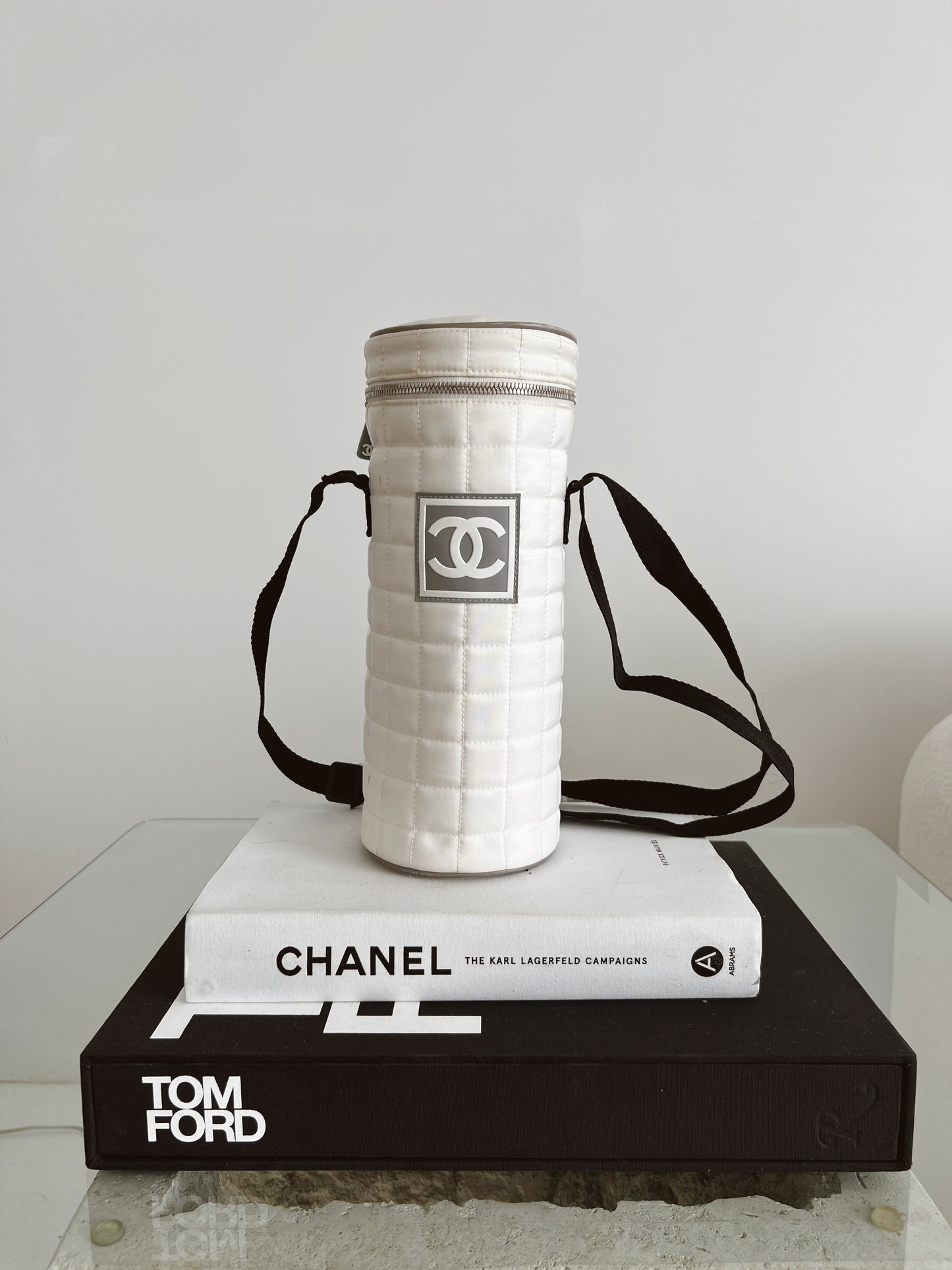 CHANEL Lambskin Quilted CC To Drink Water Bottle Black Gold 645806